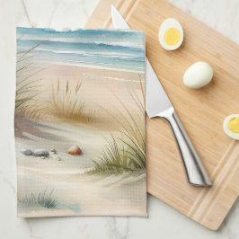 Pastelkleurige Kustduinen Aquarel Theedoek
