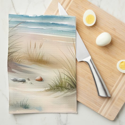 Pastelkleurige Kustduinen Aquarel Theedoek (Quarter Fold)