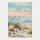 Pastelkleurige Kustduinen Aquarel Theedoek (Verticaal)