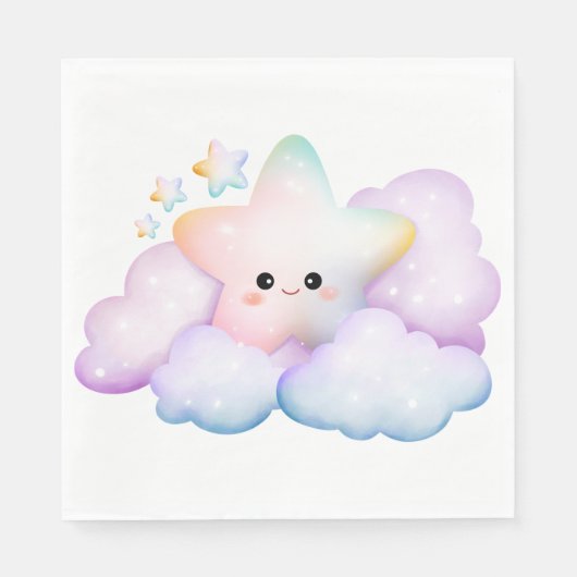 PASTELKLEURIGE LACHENDE STER EN WOLKEN SERVET (Voorkant)