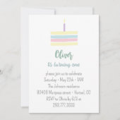 Pastelkleurige lila cake 1e verjaardagsfeestje   kaart (Voorkant)