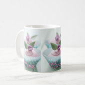 Pastelkleurige mok met cupcake motief (Voorkant links)