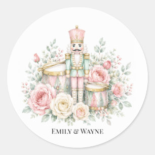 Pastelkleurige Notenkraker Kerst Huwelijk Ronde Sticker