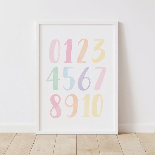 Pastelkleurige nummers educatieve telposter poster