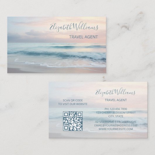 Pastelkleurige Oceaan Kleuren | QR Code Visitekaartje (Voorkant / Achterkant)