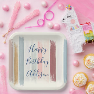 Pastelkleurige penseelstreken gepersonaliseerd papieren bordje