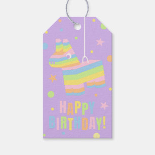 Pastelkleurige Piñata Gefeliciteerd Verjaardagscon Cadeaulabel