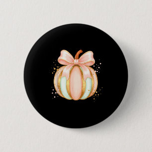 Pastelkleurige pompoen met strik herfst halloween ronde button 5,7 cm