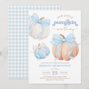 Pastelkleurige Pompoenen Blauwe Strik Jongens Baby Kaart
