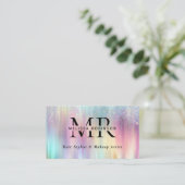 Pastelkleurige Regenboog Glitter Monogram & QR Cod Visitekaartje (Staand voorkant)