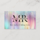 Pastelkleurige Regenboog Glitter Monogram & QR Cod Visitekaartje (Voorkant)