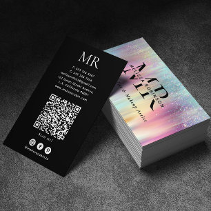 Pastelkleurige Regenboog Glitter Monogram & QR Cod Visitekaartje