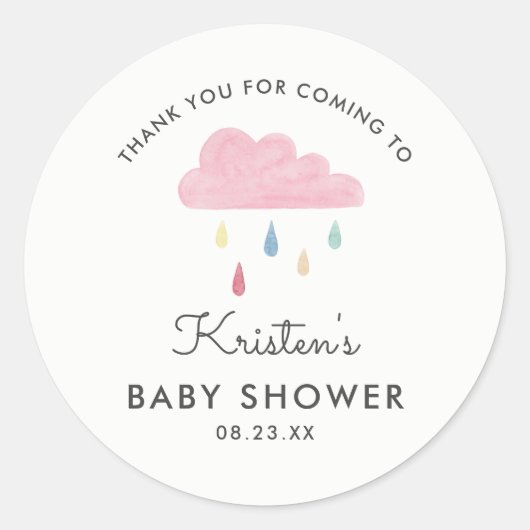Pastelkleurige Regendruppels Wolk Baby Shower Beda Ronde Sticker (Voorkant)