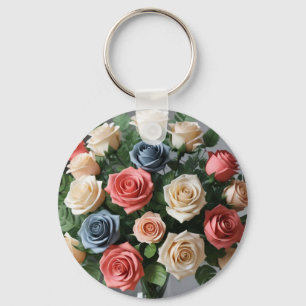 Pastelkleurige rozen van ivoor, roze, blauwe Sleut Sleutelhanger
