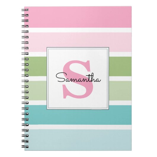 Pastelkleurige Strepen Merkinitialen Notitieboek (Voorkant)