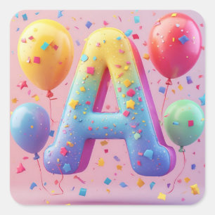 🎂 Pastelkleurige Taart Letter A Verjaardag Kinder Vierkante Sticker