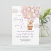 Pastelkleurige teddybeer babyshower uitnodiging (Staand voorkant)