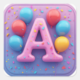 🎂 Pastelkleurige Verjaardagstaart Letter A Feest Vierkante Sticker