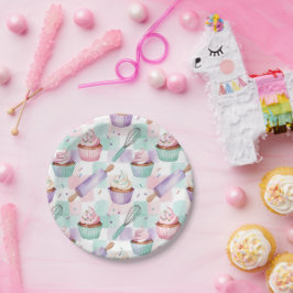 Pastelkleurige Waterverf Cupcake Bakken Lavendel D Papieren Bordje