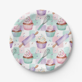 Pastelkleurige Waterverf Cupcake Bakken Lavendel D Papieren Bordje