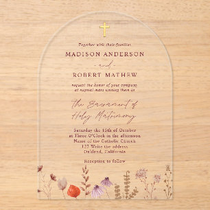 Pastelkleurige Wilde Bloementuin Katholieke Bruilo Acryl Uitnodigingen