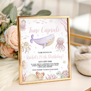 Pastelkleurige Zeewezens Tijdcapsule Bord Reclamebord Met Voetstuk