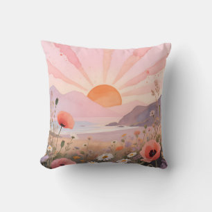 Pastelkleurige Zonsondergang Bloemenweide Kussen