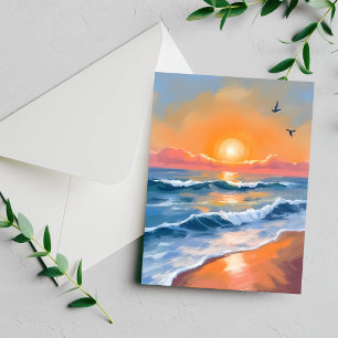 Pastelkleurige Zonsondergang Oceaan Aquarel Strand