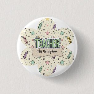 Pastelkrijtpatroon voor waardering voor leraren ronde button 3,2 cm