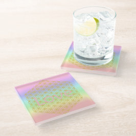 Pastell flower of life Mandala energy  Glazen Onderzetter