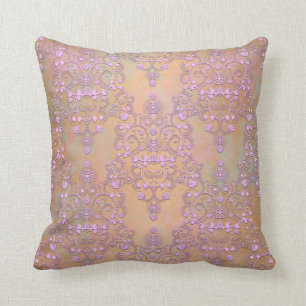 Pastellavendel over Peachy Gold Lace Damask Kussen