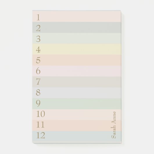 Pastellijnen met grote Gold-nummers Post-it® Notes (Voorkant)