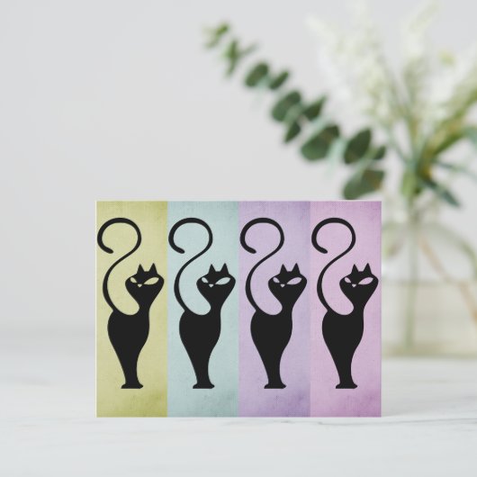 Pastello Cats Black Silhouette Briefkaart (Staand voorkant)