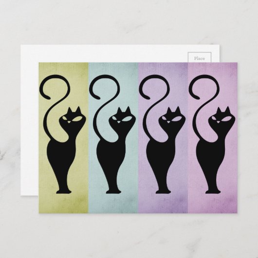 Pastello Cats Black Silhouette Briefkaart (Voorkant / Achterkant)