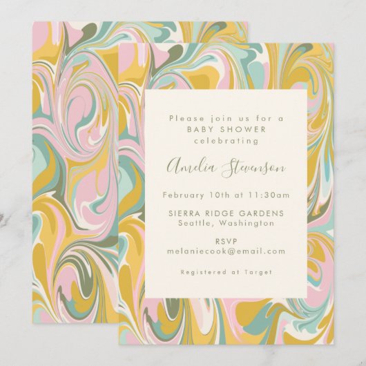  pastelmarmer grillig modern Baby shower Kaart (Voorkant / Achterkant)