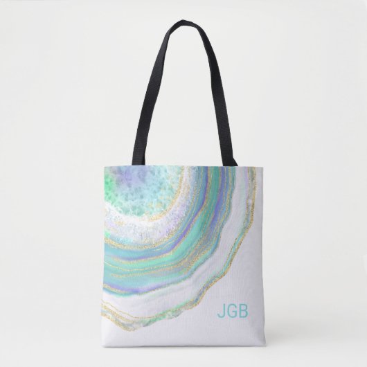 Pastelmarmeren agaatpatroon met monogram tote bag (Voorkant)