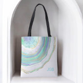 Pastelmarmeren agaatpatroon met monogram tote bag