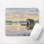 Pastelmeer Zonsondergang Steiger Hut Rust Muismat (Met muis)