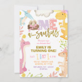 Pastelmeisje A-saurus dinosaurus eerste verjaardag Kaart (Voorkant)