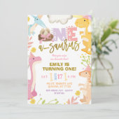 Pastelmeisje A-saurus dinosaurus eerste verjaardag Kaart (Staand voorkant)