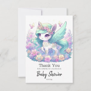 Pastelmeisje eenhoorn Baby shower Bedankkaart