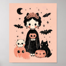 Pasteloween Frida Kahlo Pink Halloween Nursery Poster