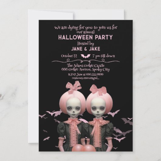 Pasteloween griezelige tweeling volwassen Hallowee Kaart (Voorkant)