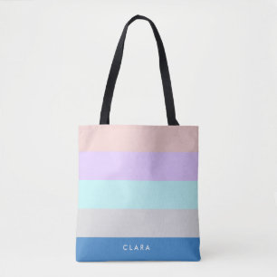pastelpach paars mint grijs blauw kleurenblok tote bag