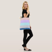 pastelpach paars mint grijs blauw kleurenblok tote bag (Op model)