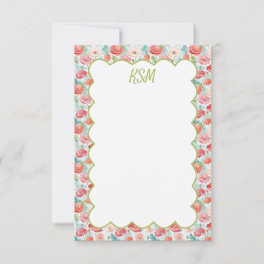 Pastelpapaver Monogram briefpapier Bedankkaart (Voorkant)