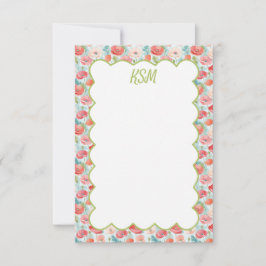 Pastelpapaver Monogram briefpapier Bedankkaart
