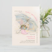 Pastelparaplu Bloemen Roze Laarzen Baby Sprinkle Kaart (Staand voorkant)