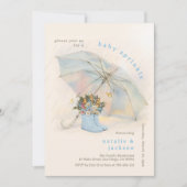 Pastelparaplu Floral Blue Boots Baby Sprinkle Kaart (Voorkant)