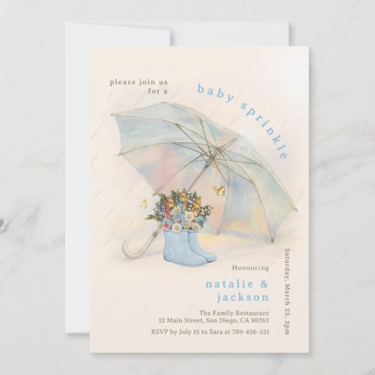 Pastelparaplu Floral Blue Boots Baby Sprinkle Kaart (Voorkant)